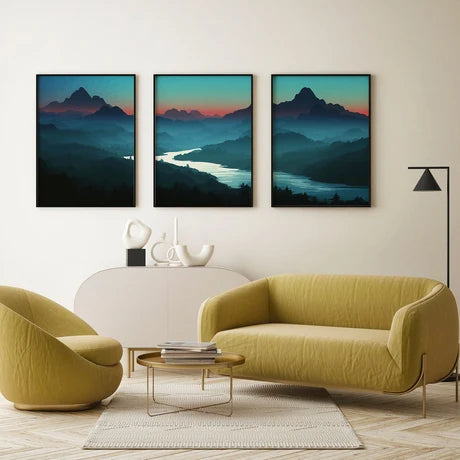 Abstract Mountain Art Lake - Set of 3