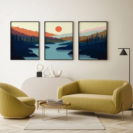 Abstract landscape mountain trees - Set of 3