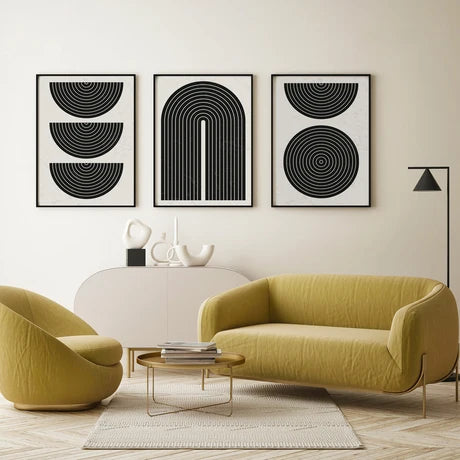 Abstract Black and White Geometric Art - Set of 3