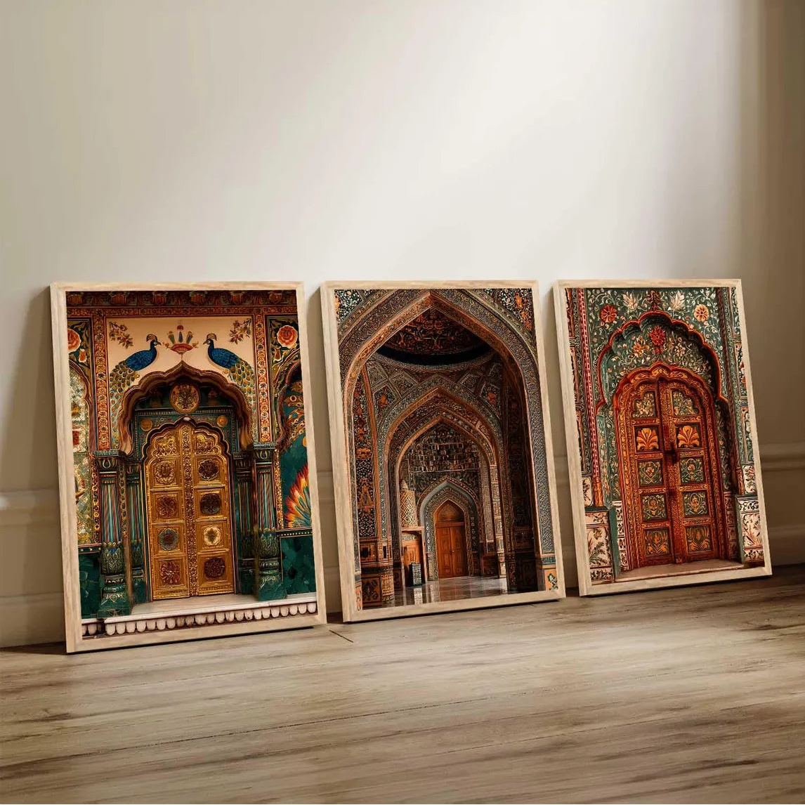 Peacock & Door Wall Art - Set of 3