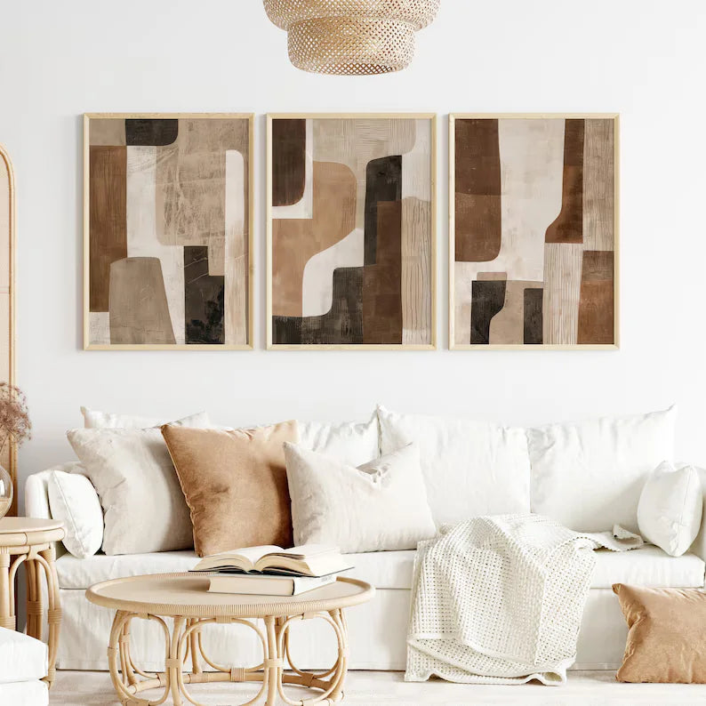 Wood Brown and Beige Wall Art - Set of 3