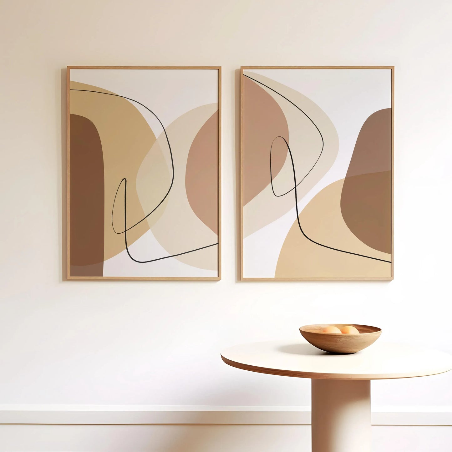 Abstract Beige & Brown Line Art - Set of 2
