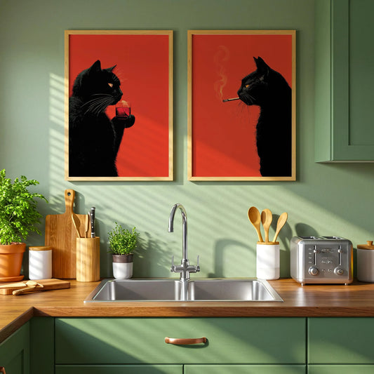 Cool Cat Abstract Art - Set of 2