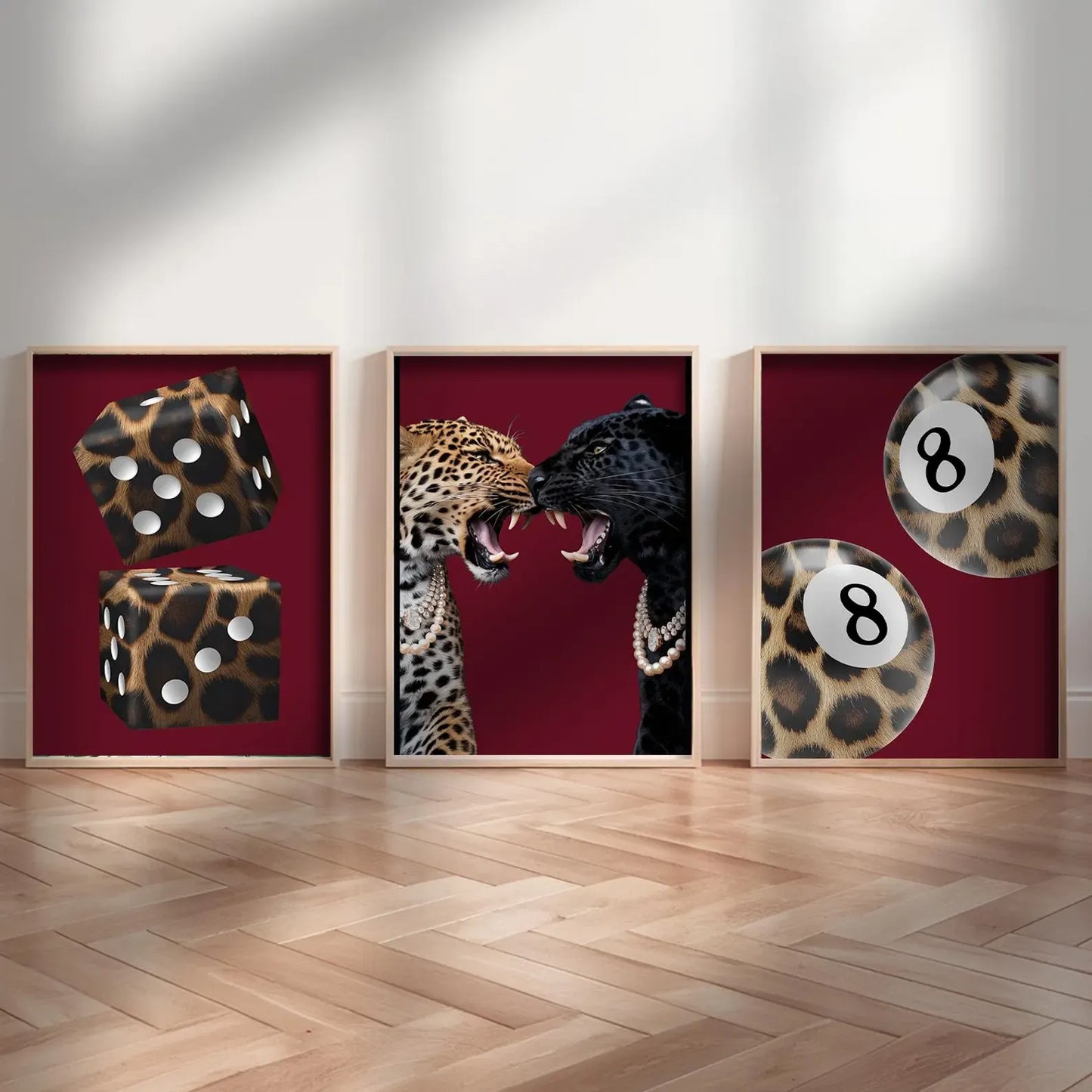 Burgundy Leopard and Jaguar - Set of 3