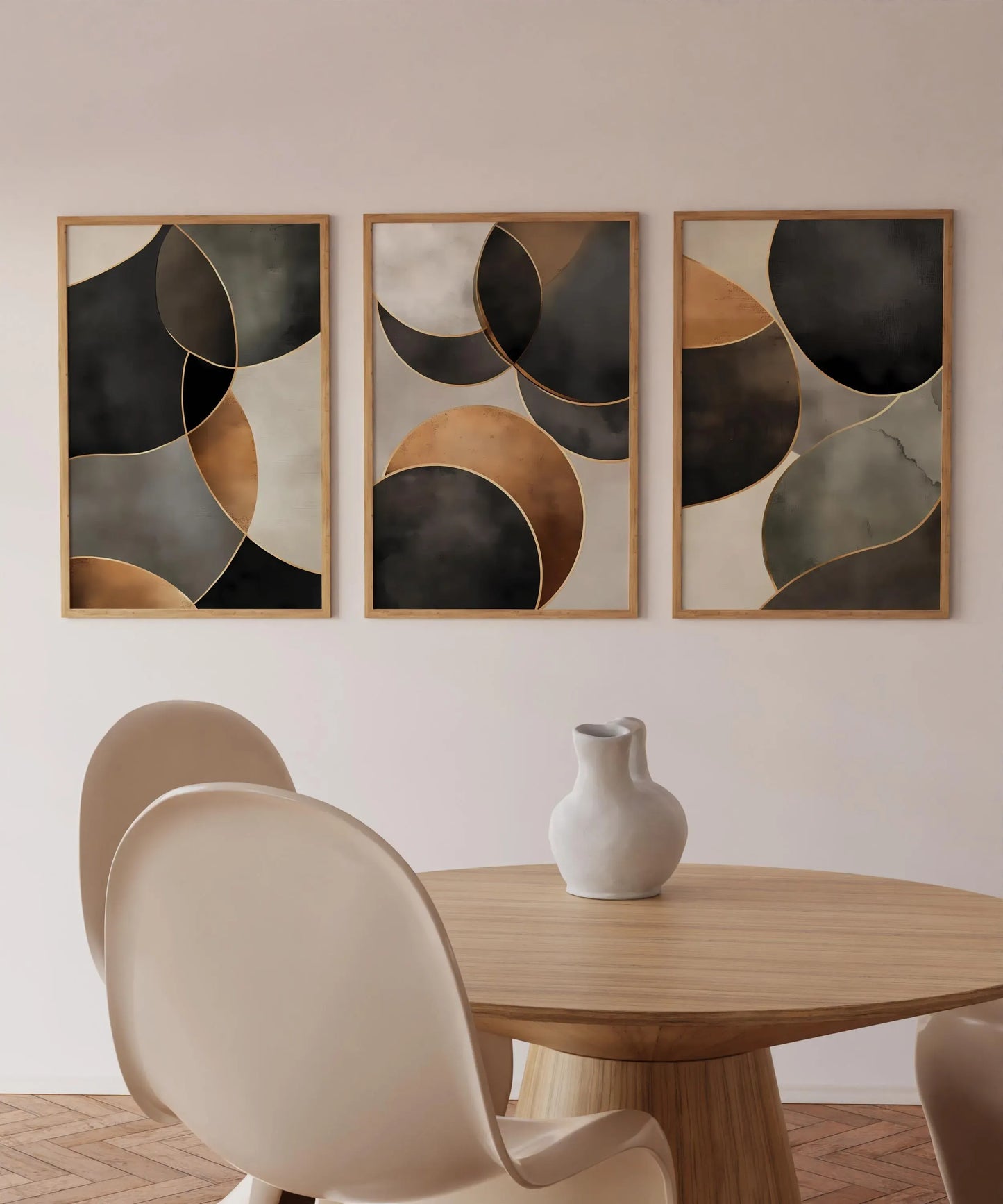 Neutral Abstract Black and Brown Wall Art - Set of 3