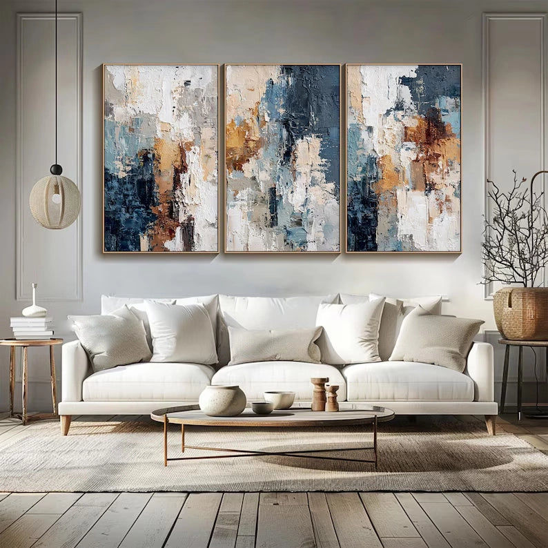 3D Luxury Blue Beige Brown Wall Art Set of - 3