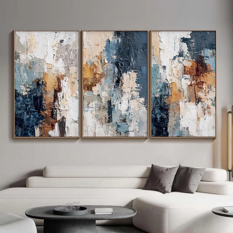 3D Luxury Blue Beige Brown Wall Art Set of - 3