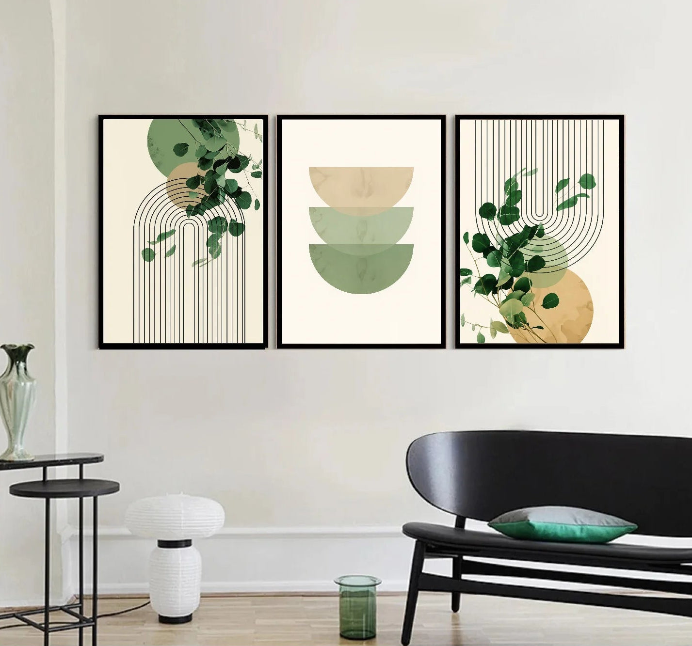 Abstract Green Wall Art - Set of 3