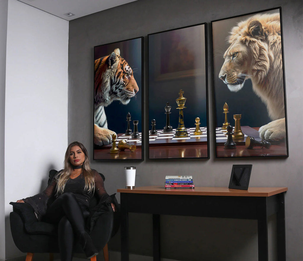 Lion vs Tiger Chess Wall Art | Modren Art Frame