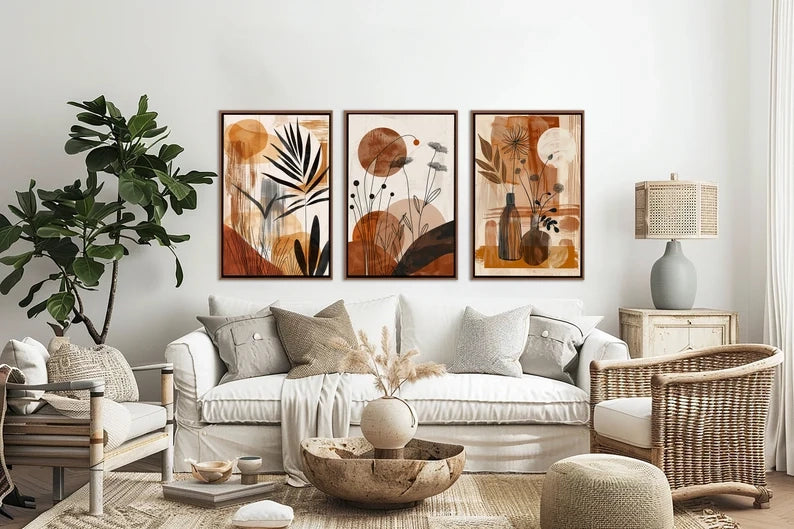 Abstract Floral Framed Boho Set of 3