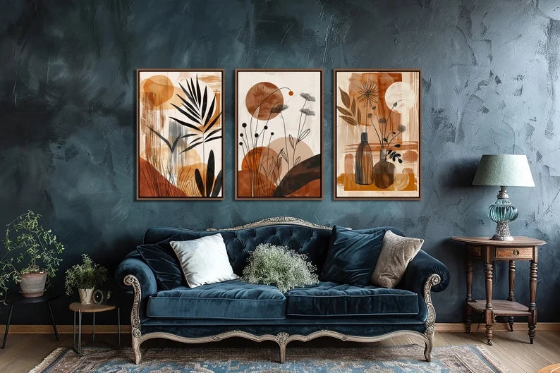 Abstract Floral Framed Boho Set of 3