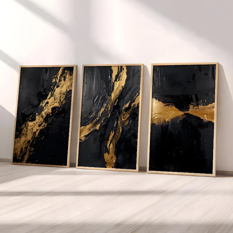 Black and Gold Abstract Wall Art Set of 3