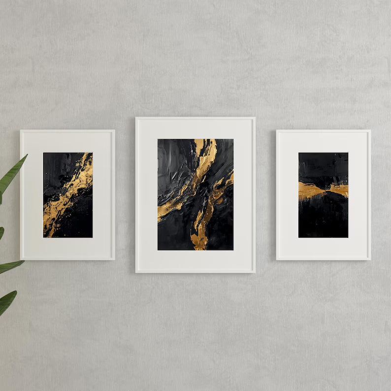 Black and Gold Abstract Wall Art Set of 3