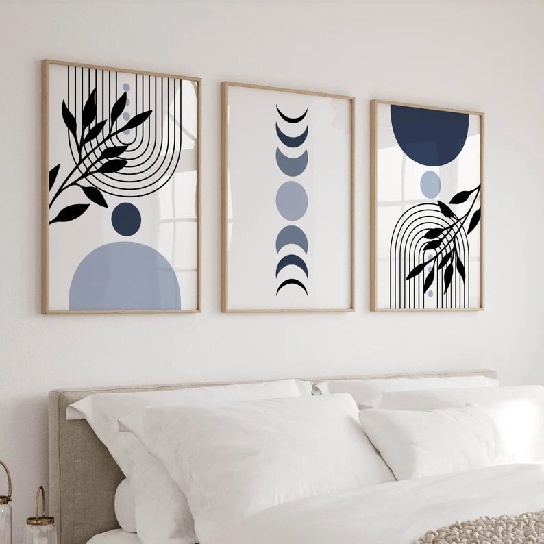 Boho Botanical  Blue Set of 3