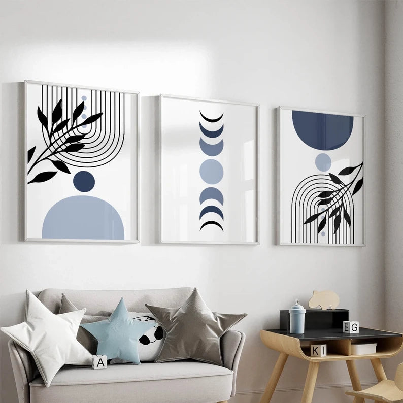 Boho Botanical  Blue Set of 3