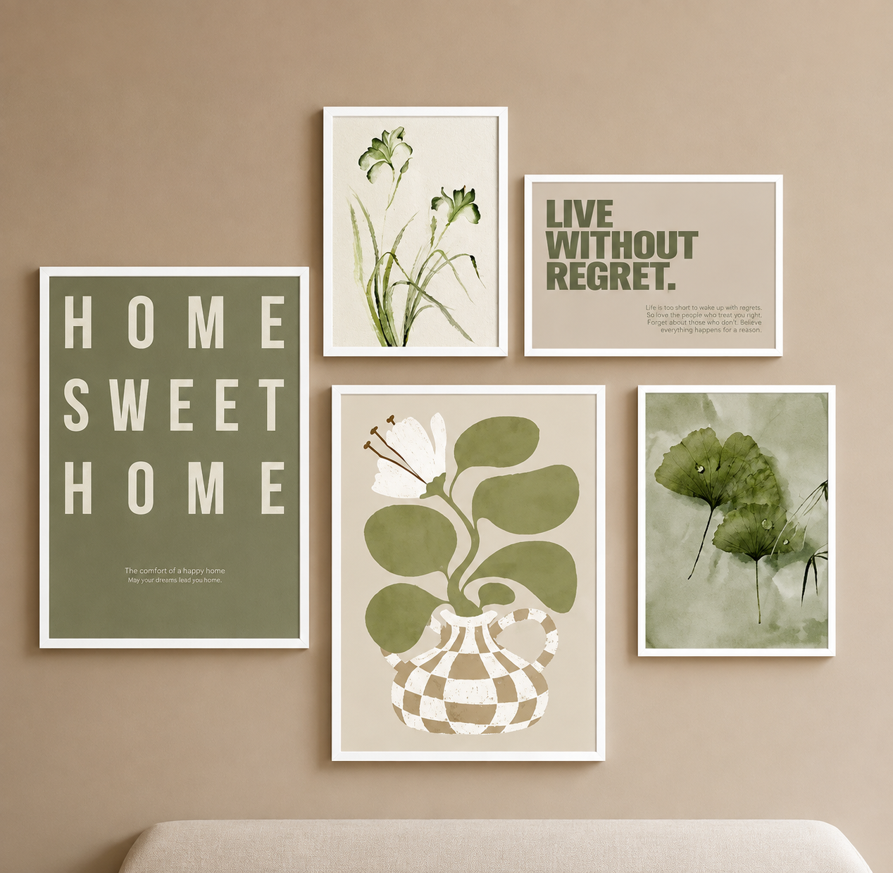 Abstract Plant Green Wall Frame - Set of 5