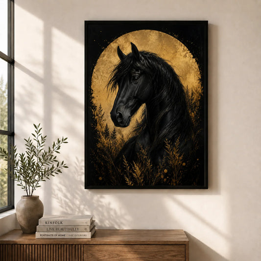 Black Golden Horse Wall Frame