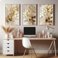 Gold Autumn Fall Leaves Wall Art Abstract  Set of - 3