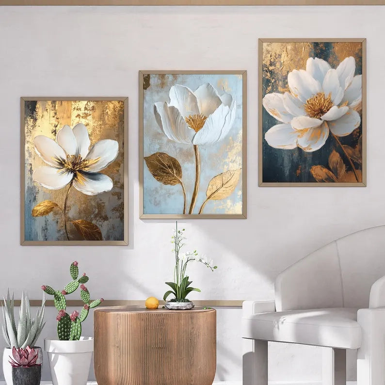 Gold Floral Botanical Set of 3