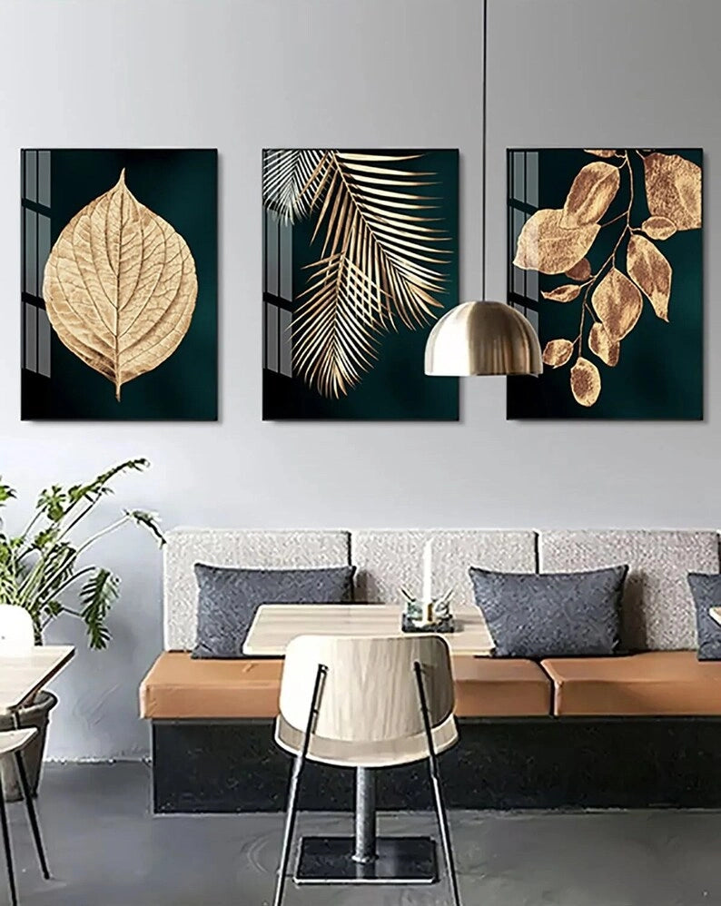 Gold Leaf Floral Set of 3Palm Tree Black Gallery