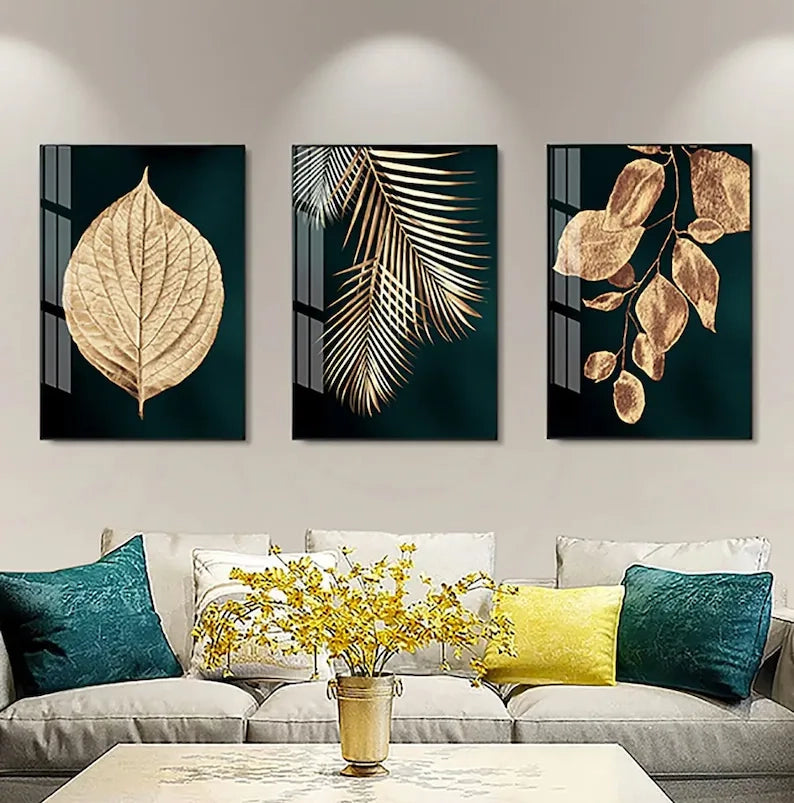 Gold Leaf Floral Set of 3Palm Tree Black Gallery