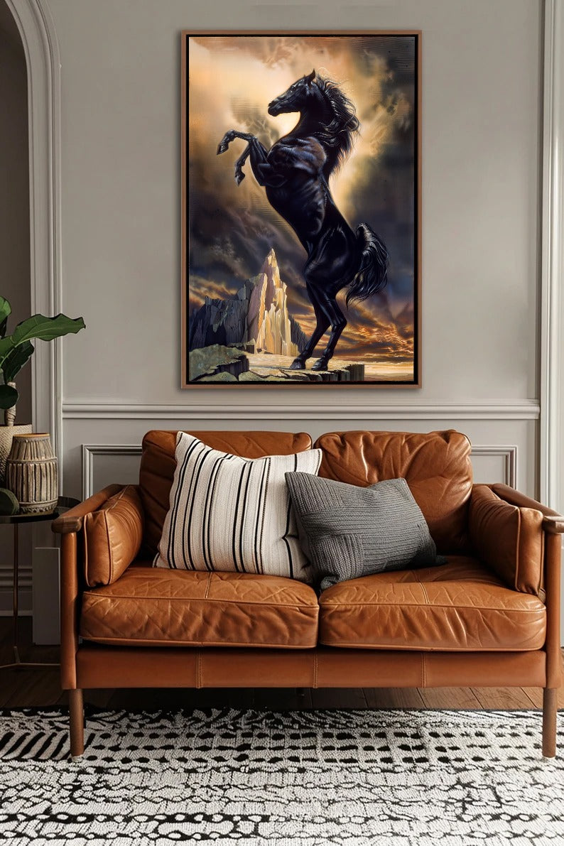 Majestic Black Horse Wall Art – Luxury Power Statement Frame
