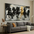 Luxury Running Horses Wall Art – Black & Gold Modern Frame