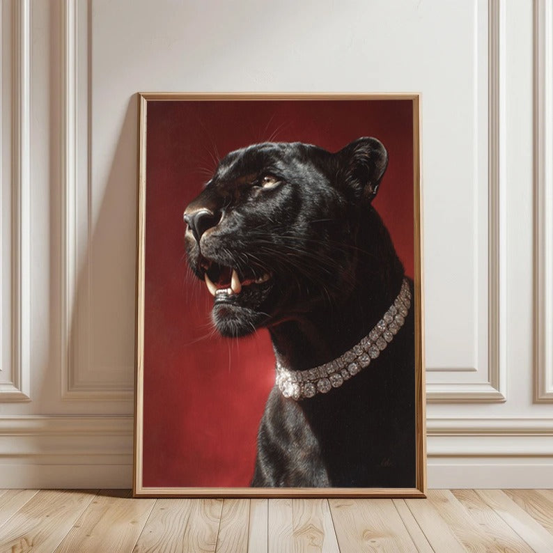 Black Panther Portrait Wall Art – Modern Luxury Animal Frame