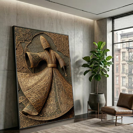 Dervish Sufism Wall Art Golden - Canvas Frame