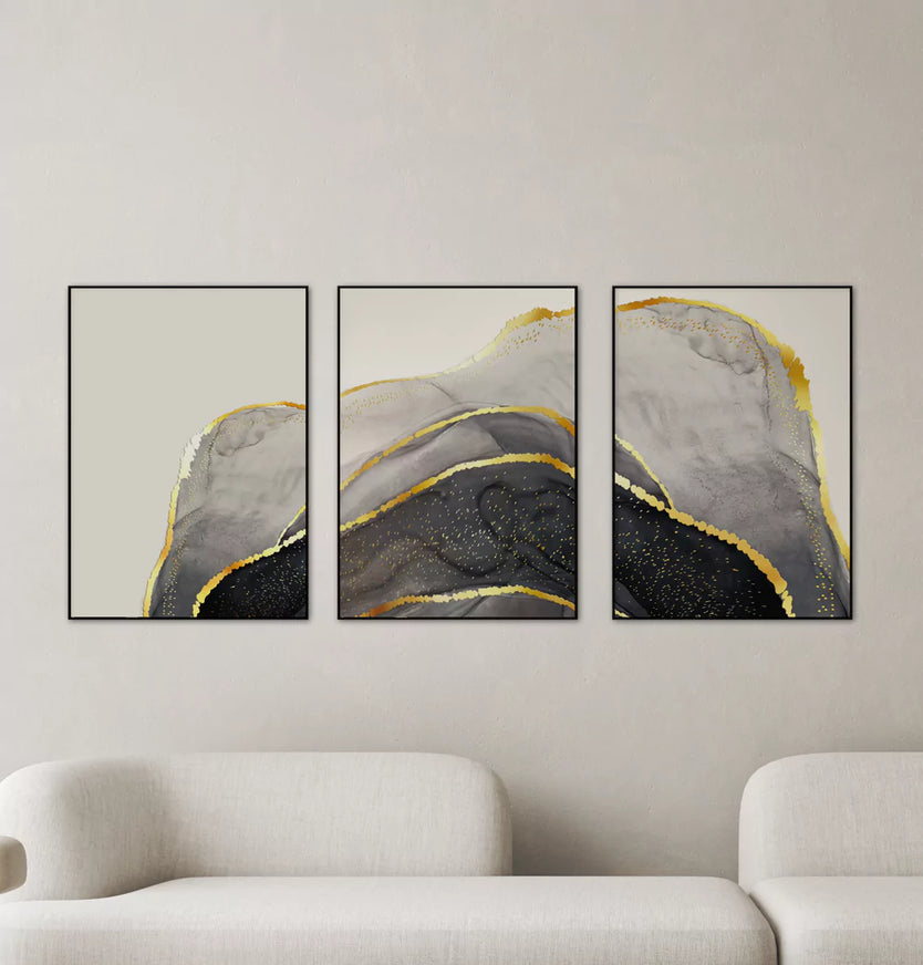 Black Agate Real Gold  - Set of 3