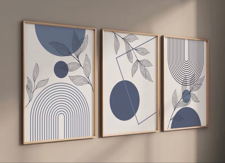 Abstract Blue Wall Art - Set of 3