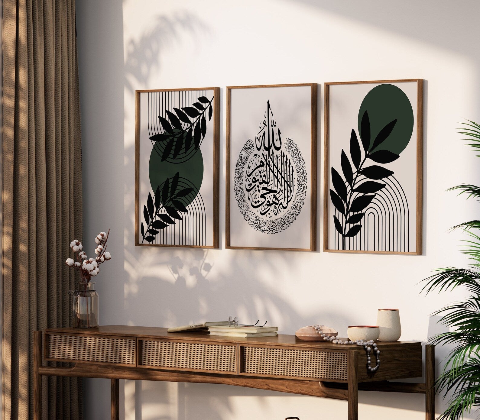 Set of 3 Islamic green leave Frames