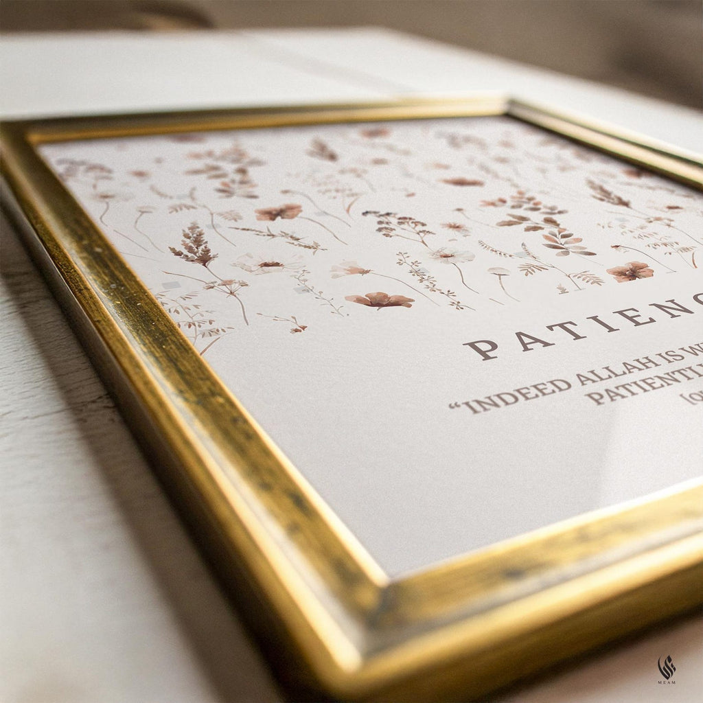 Set of 3 Premium Beige Botanical Flower Leafed Prints, Patience Gratitude & Love