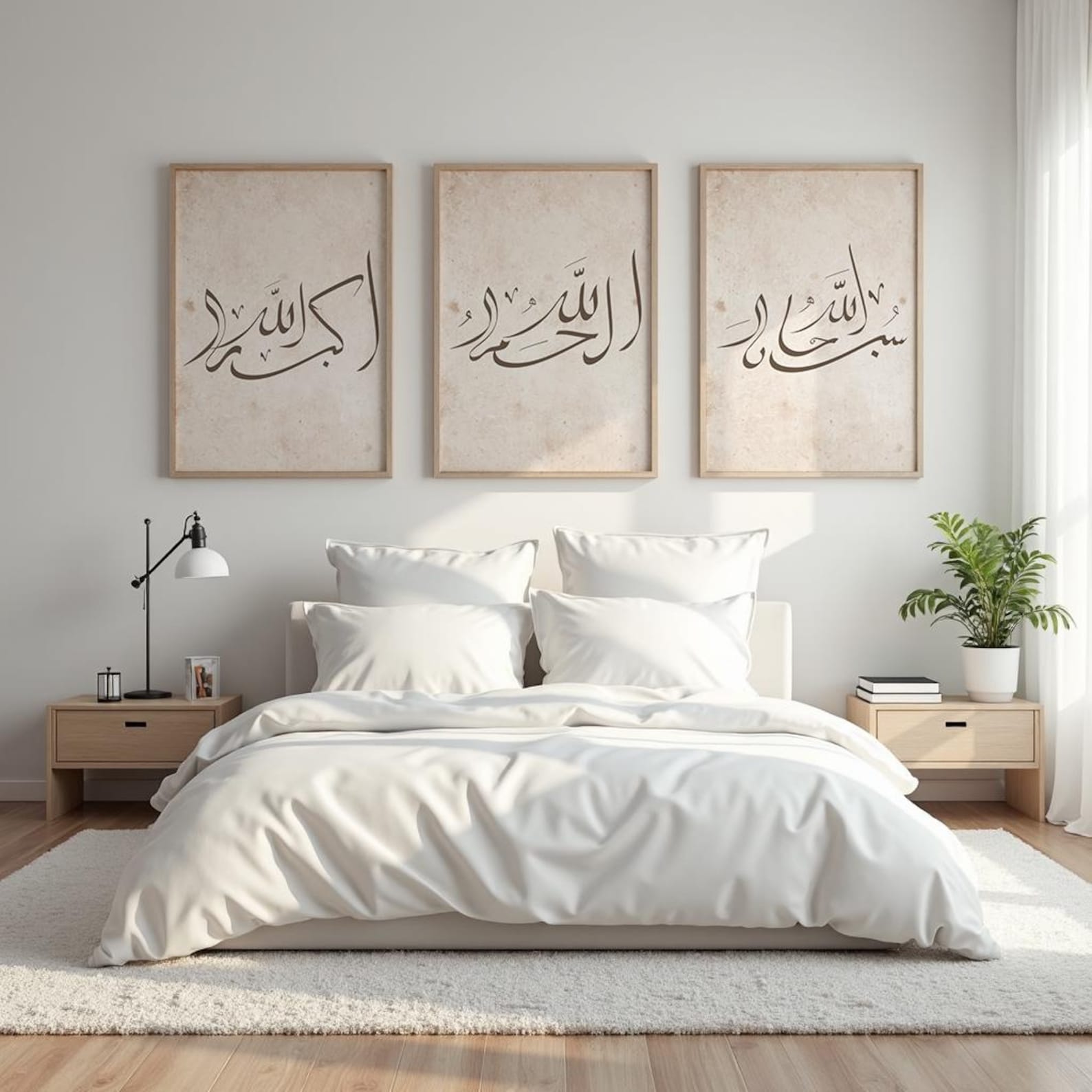 Islamic Calligraphy Wall Art Prints (Set of 3) – Beige Boho Decor