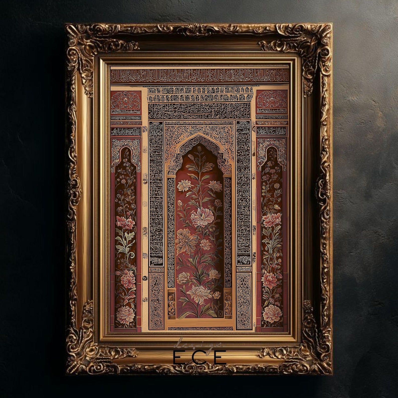Vintage Burgundy Islamic Wall Art Set of 3