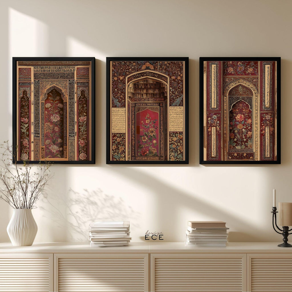 Vintage Burgundy Islamic Wall Art Set of 3