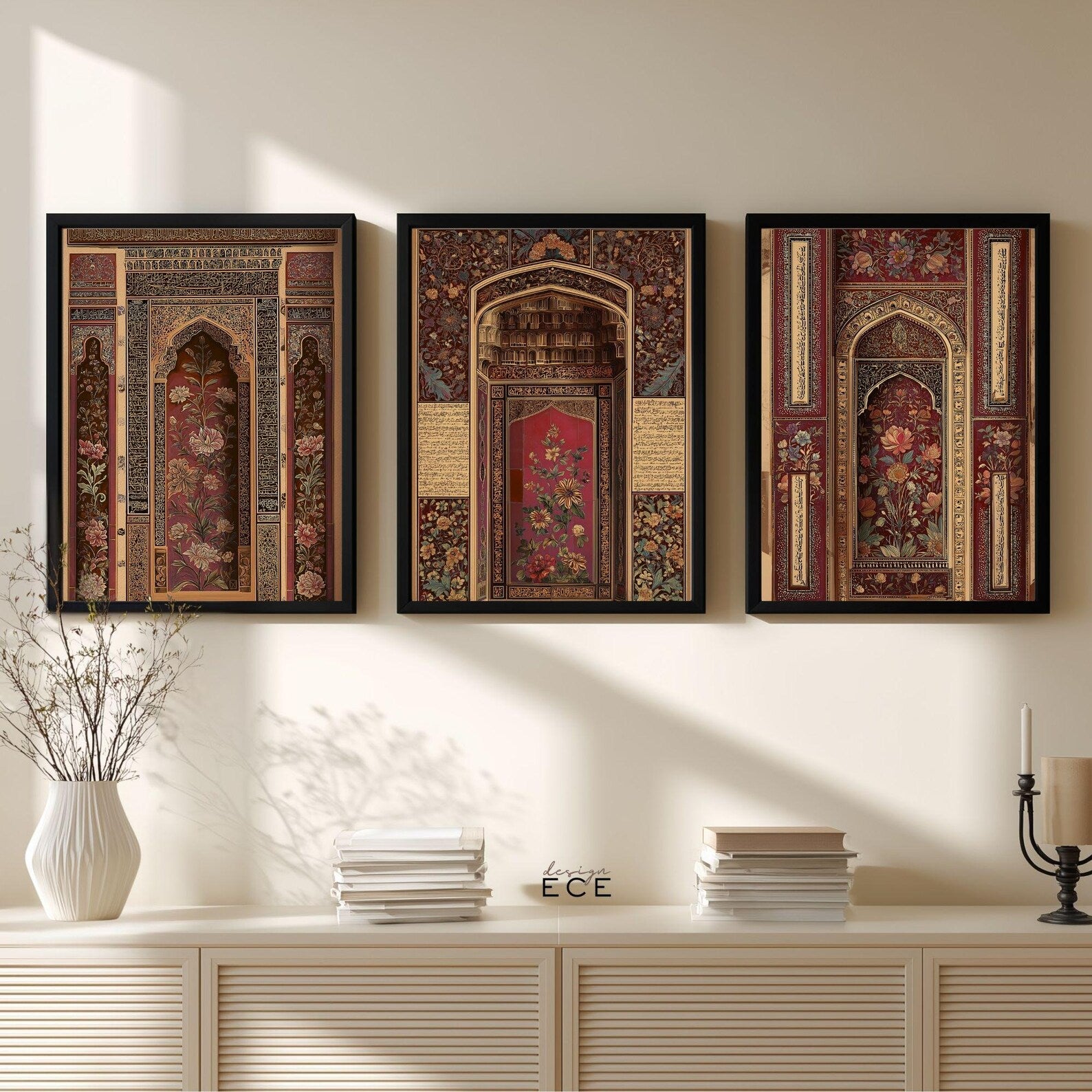 Vintage Burgundy Islamic Wall Art Set of 3