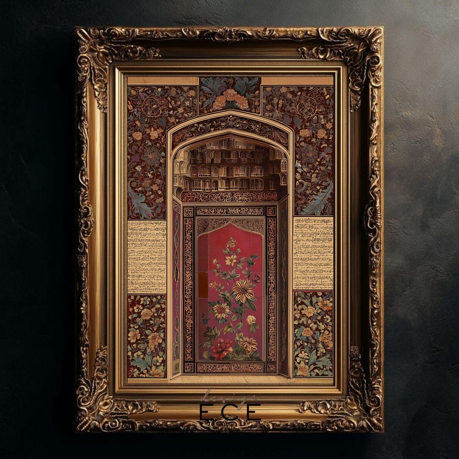 Vintage Burgundy Islamic Wall Art Set of 3