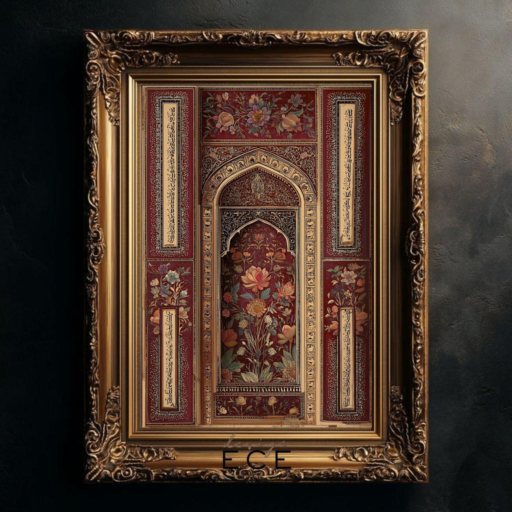 Vintage Burgundy Islamic Wall Art Set of 3