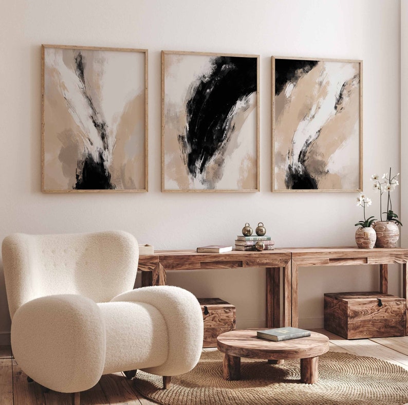 Japani Wall Art -Neutral Abstract Gallery Wall Art -Set of 3