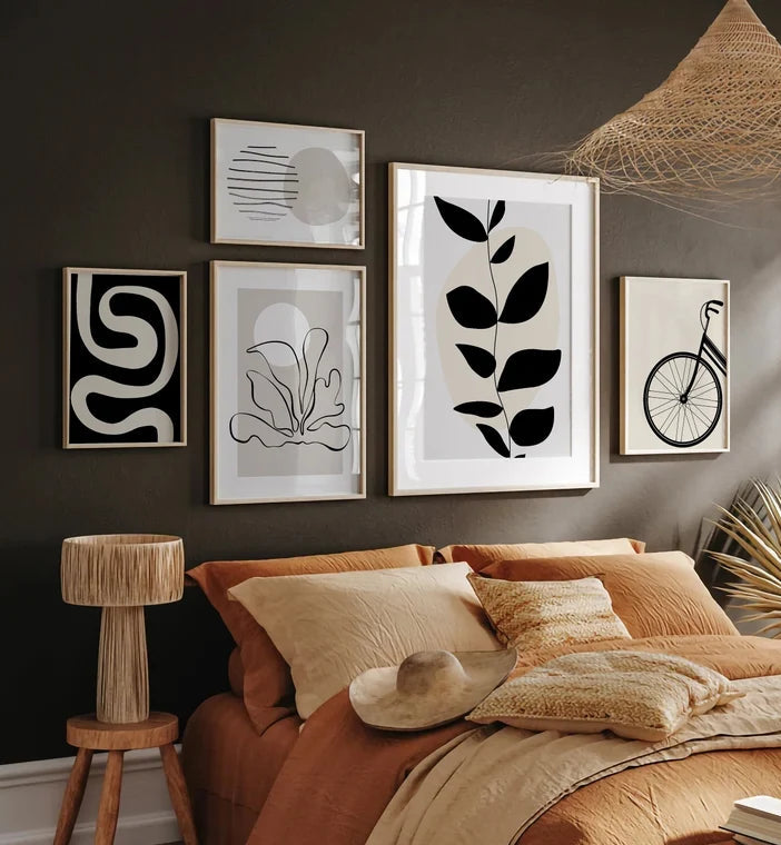 Black & Beige Abstract Art Wall - Set of 5