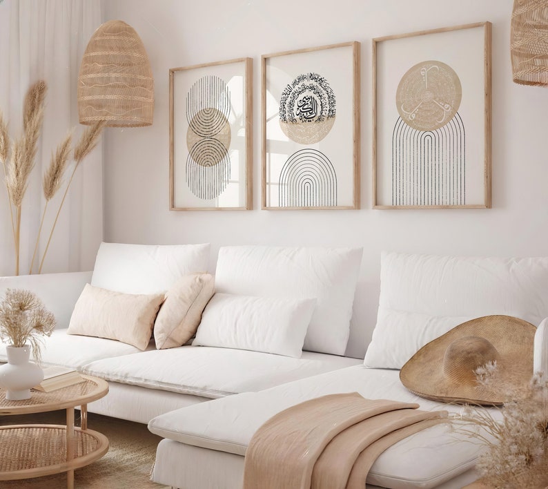 Set of 3 Abstract Beige Islamic