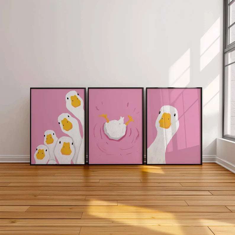 Pink Duck Wall Art - Set of 3