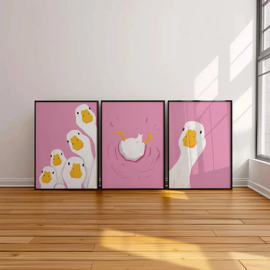 Pink Duck Wall Art - Set of 3