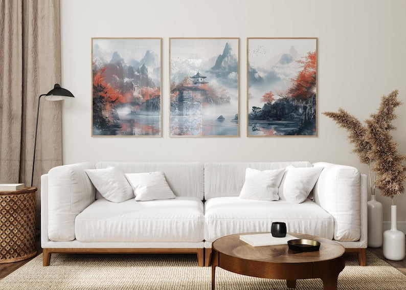 Calm Japandi Landscape Wall Art Set of 3