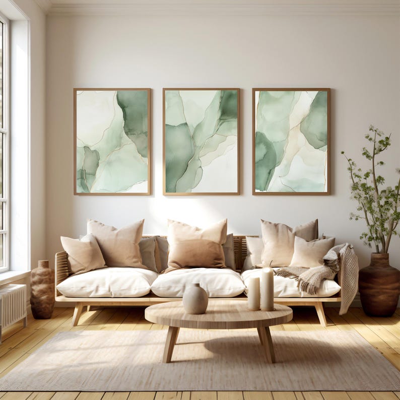 Sage Green Triptych Wall Art