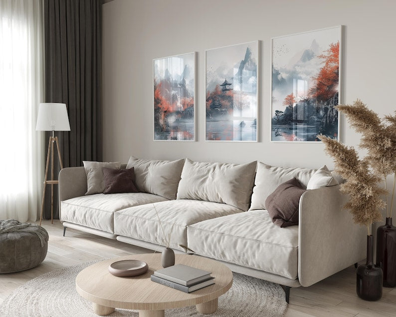 Calm Japandi Landscape Wall Art Set of 3