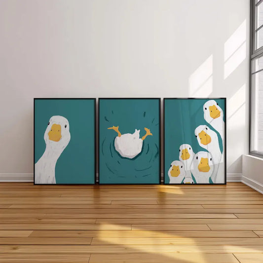 Teal Blue Duck Wall Art - Set of 3