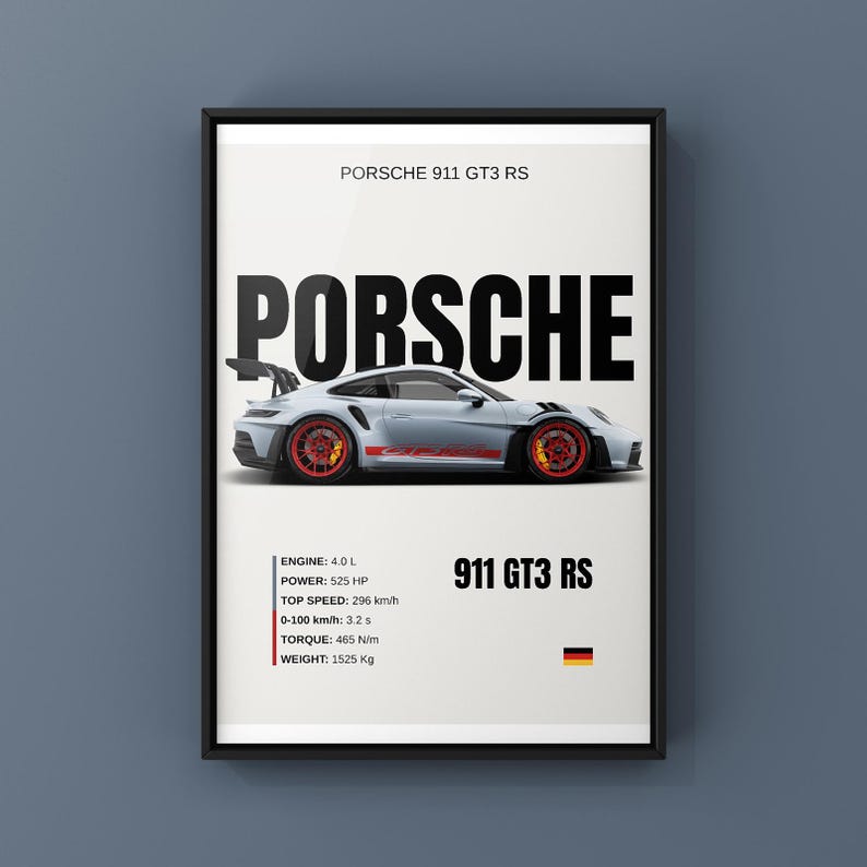 Porsche 911 GT3 RS - German Car Wall Frame