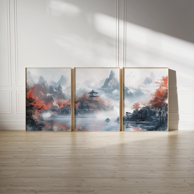 Calm Japandi Landscape Wall Art Set of 3